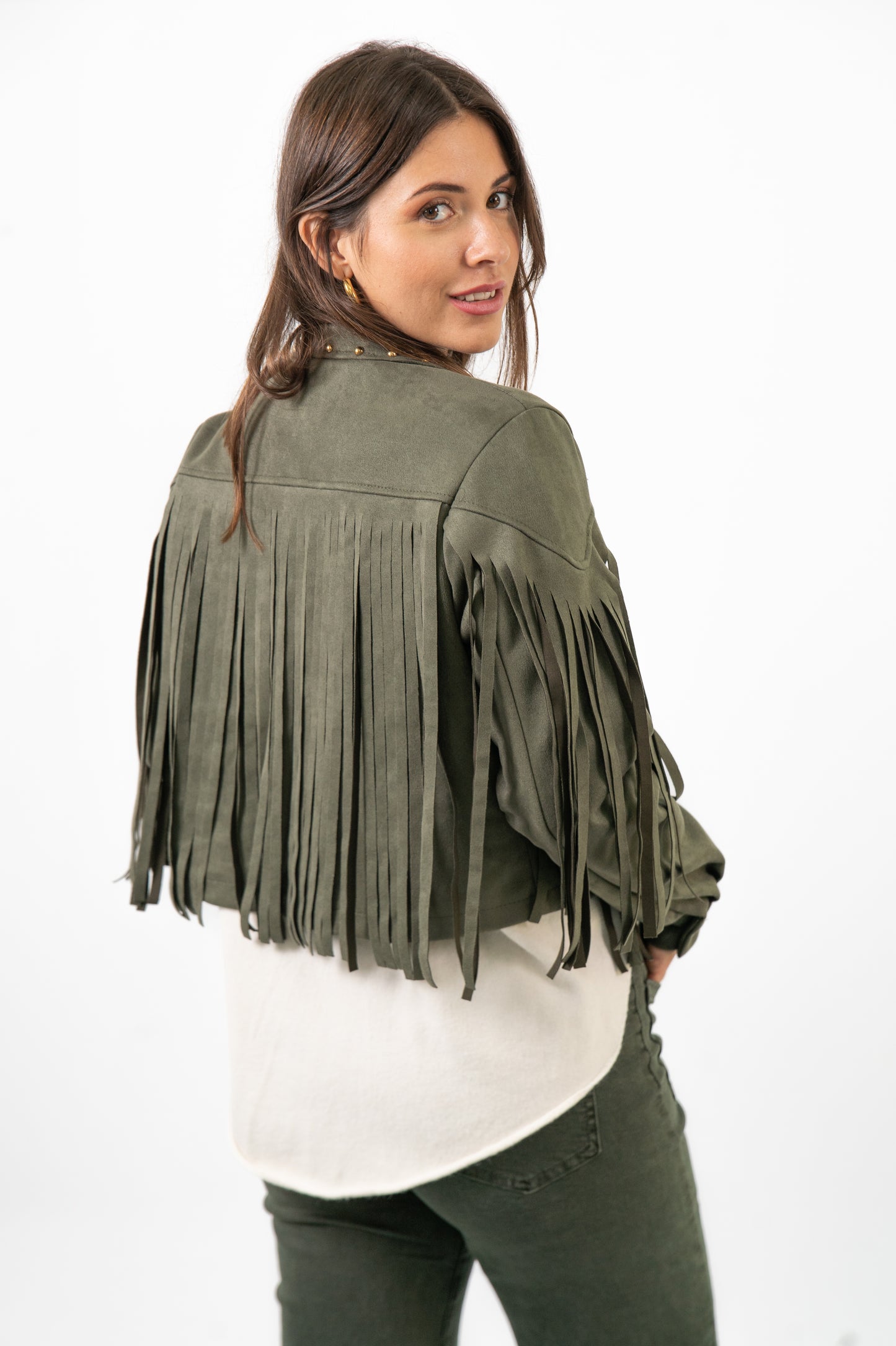 Chaqueta Flecos Verde