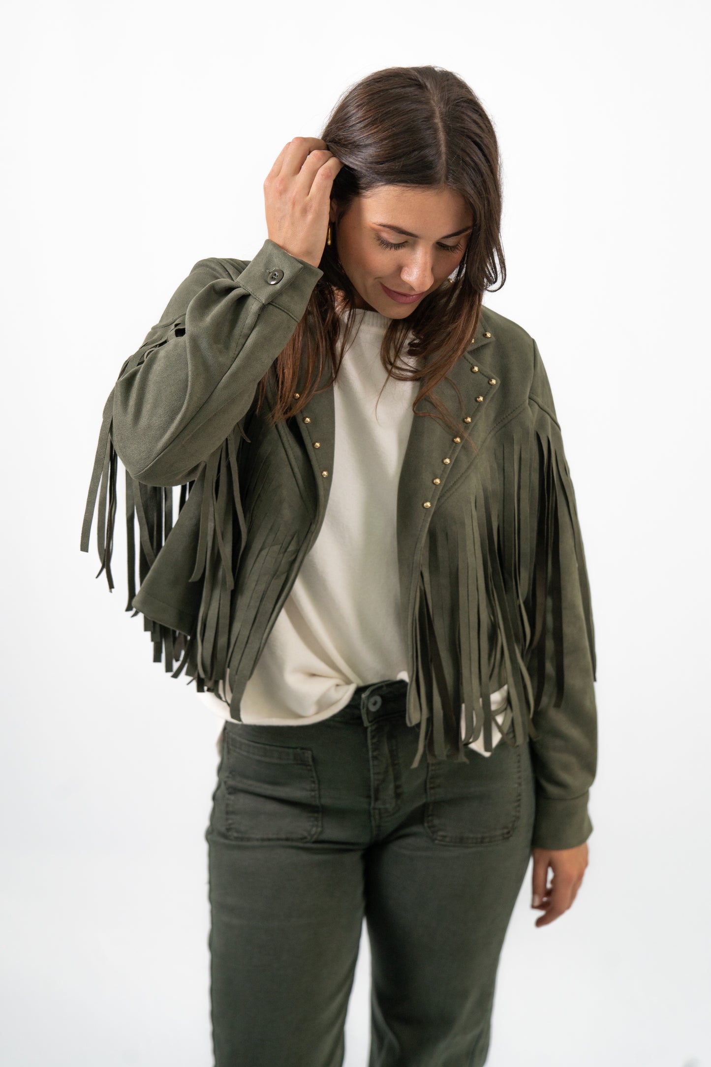 Chaqueta Flecos Verde