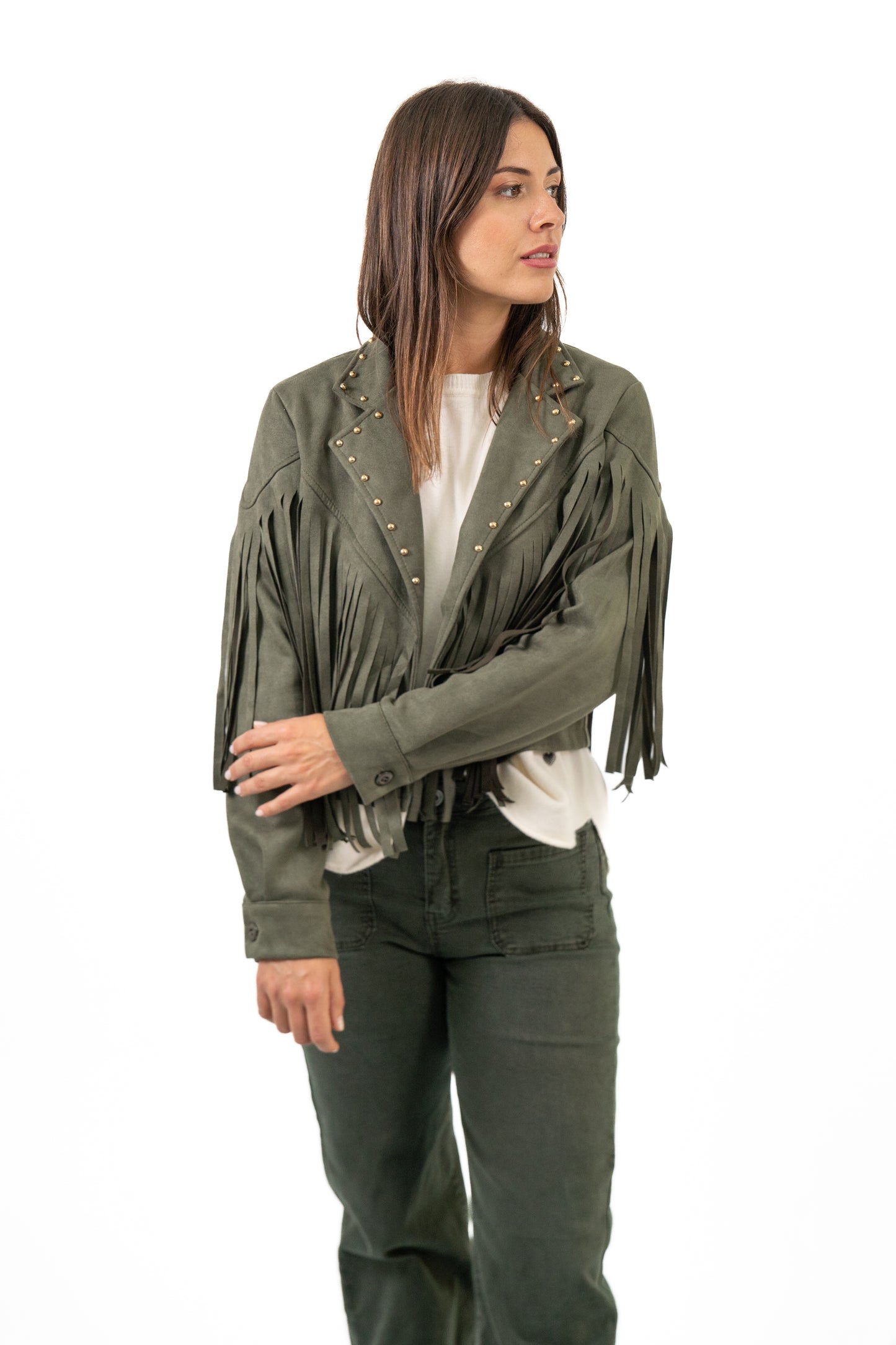 Chaqueta Flecos Verde