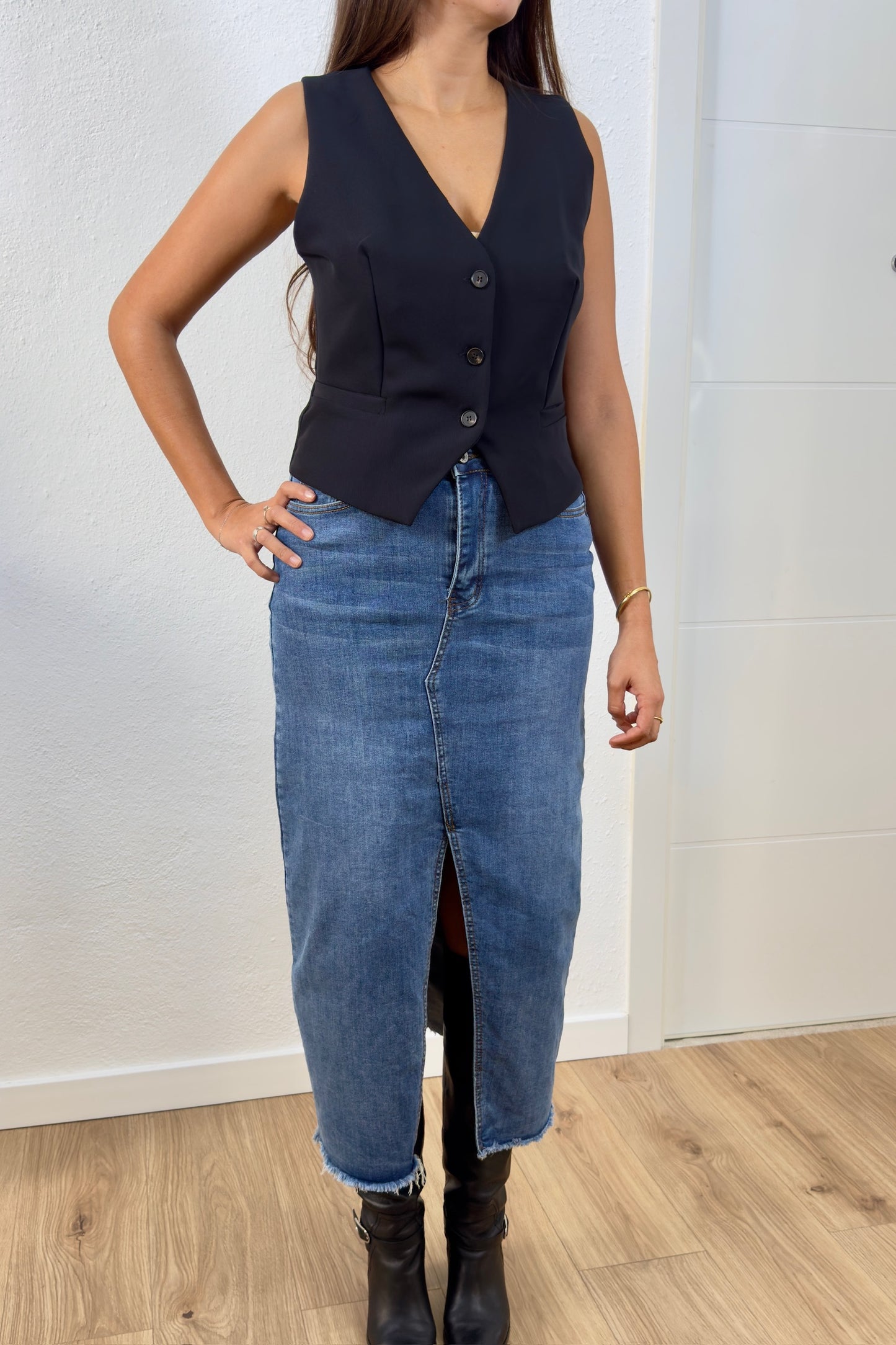 Falda Denim Midi con Abertura